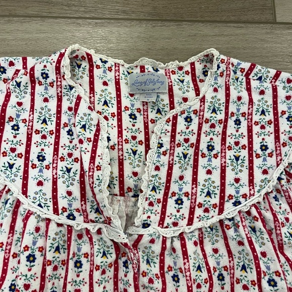 LANZ OF SALZBURG Tyrolean Flannel Nightgown White Red Stripes Floral Hearts Sz M - Picture 2 of 9